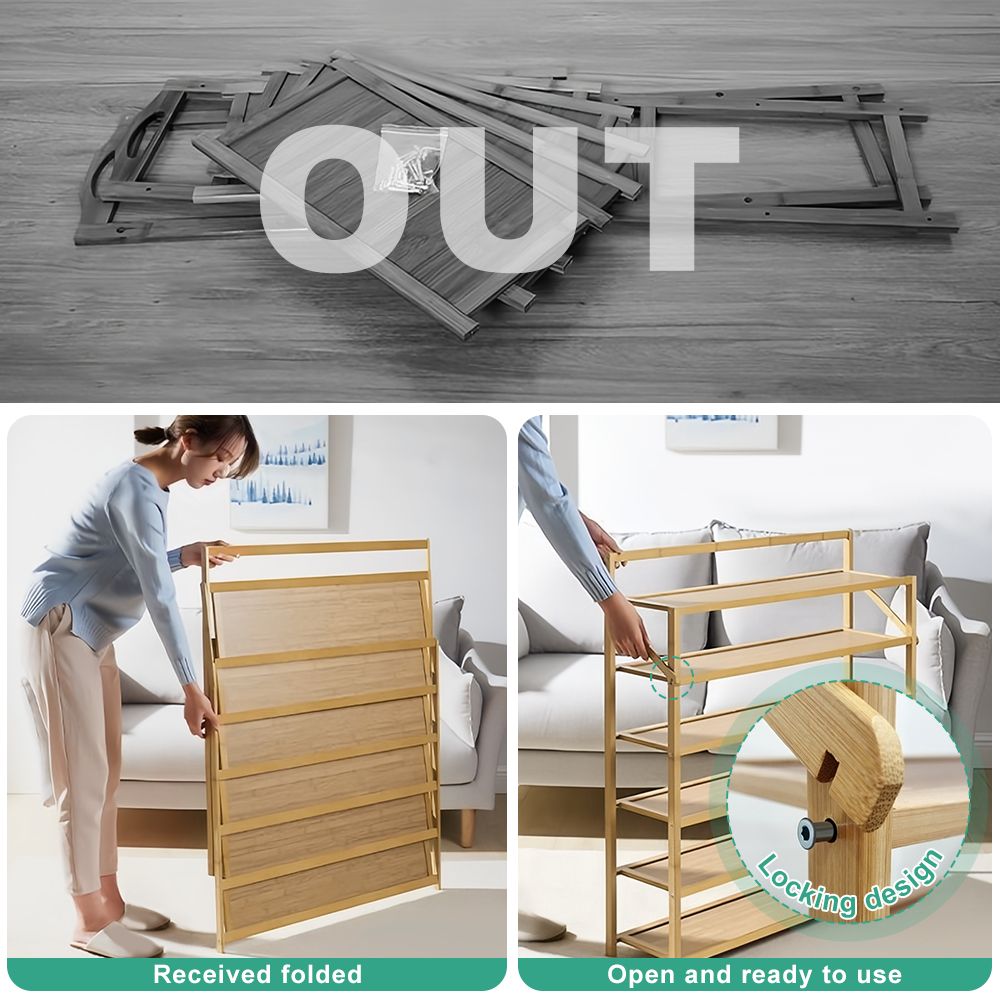 6-Tier Entryway Bamboo Shoe Rack Shoe Storage Organizer