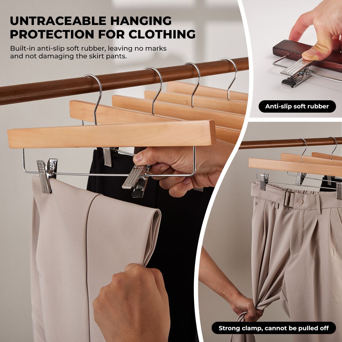 Chenshia 20Pc Wooden Hangers Pants Skirt Hangers Adjustable Non-Slip Clips