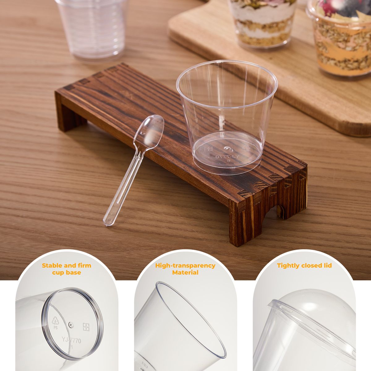 170ML Round Cup with Lid + Spoon - 50pcs