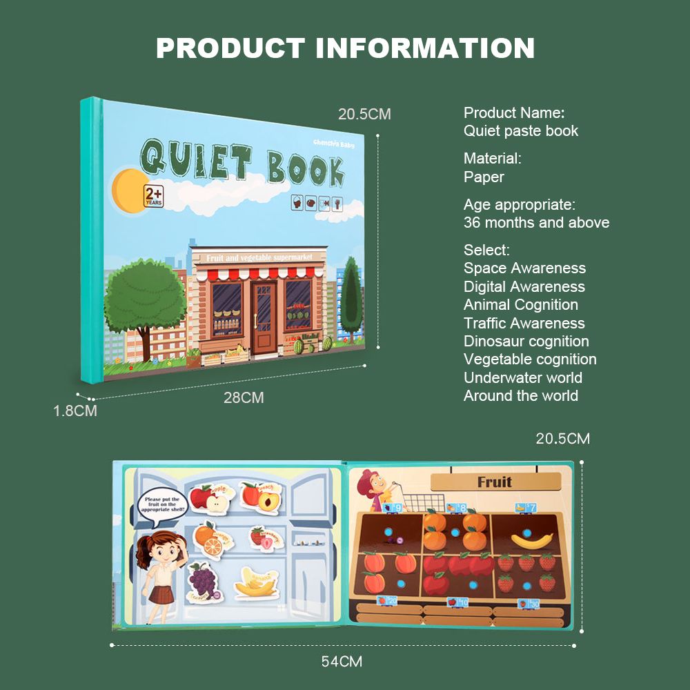 Kids Montessori Picture & Puzzle Sticker Quiet Book - Fruit & Veg