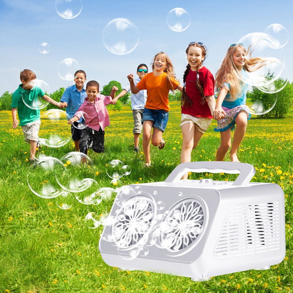 White Dual-Fan Automatic Bubble Machine | 20,000+ Bubbles | LED Lights