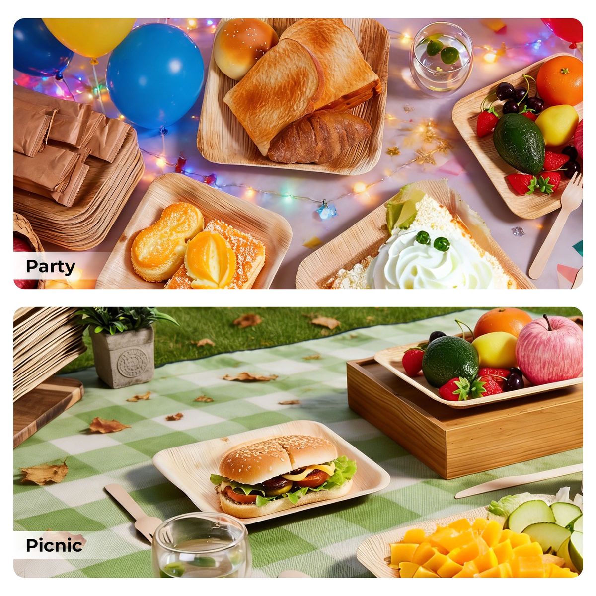 Disposable Biodegradable Palm Leaf Tray Set