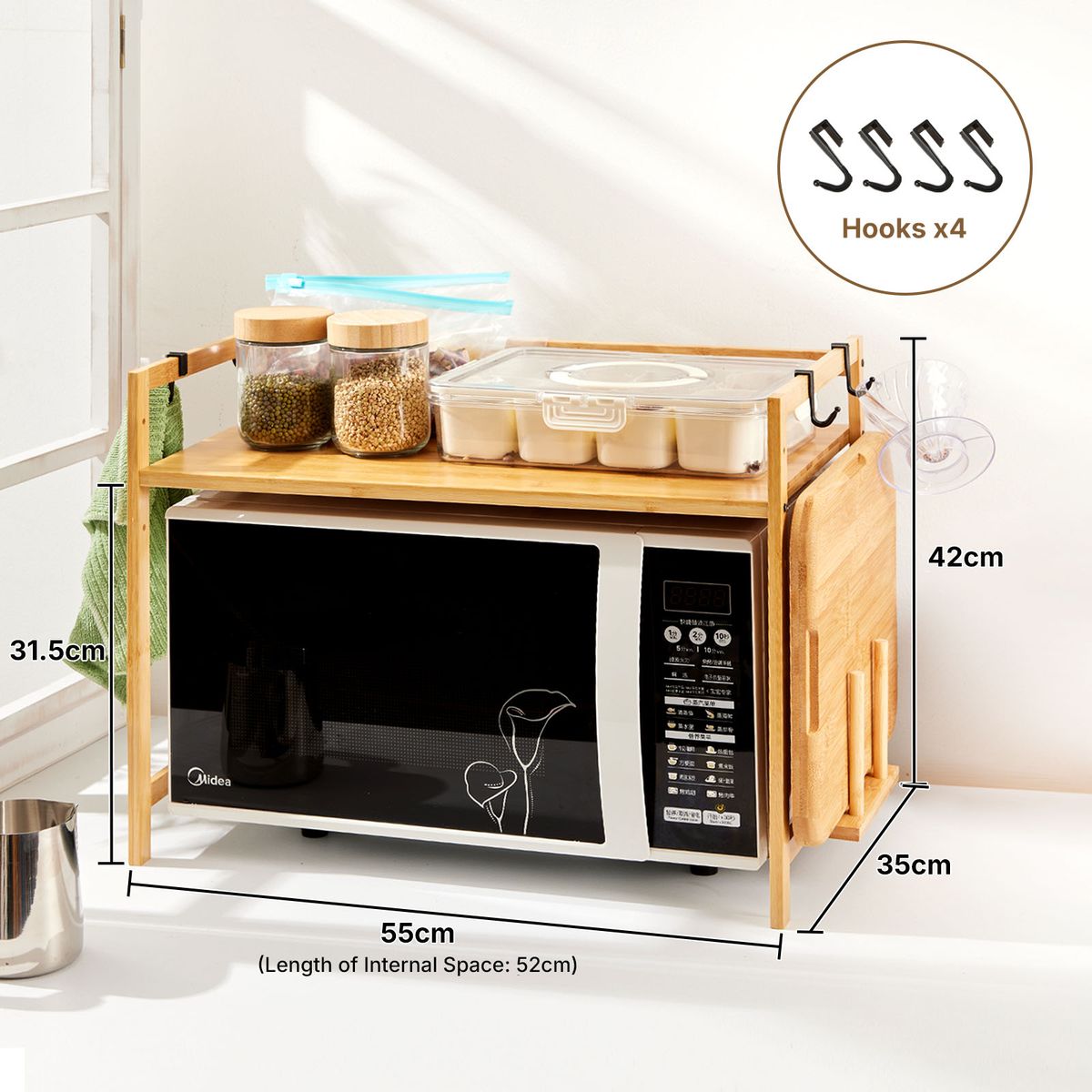 Bamboo Over Microwave Kitchen Countertop Storage Rack