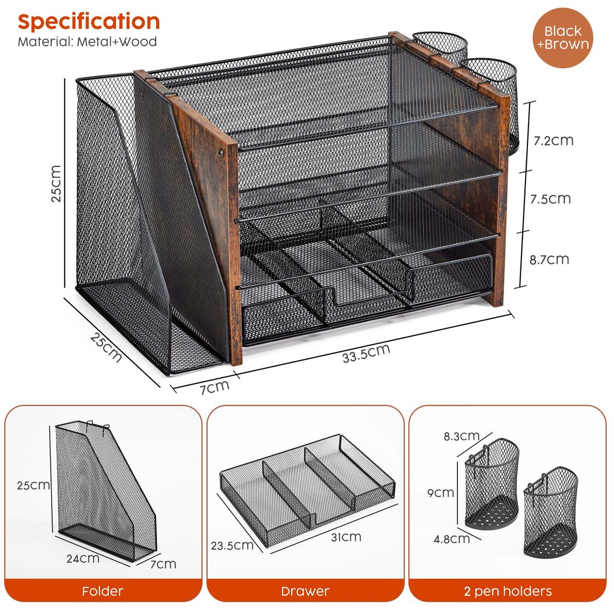 Chenshia 4-Tier Metal Desk Organiser Large Stationery & File Storage Rack