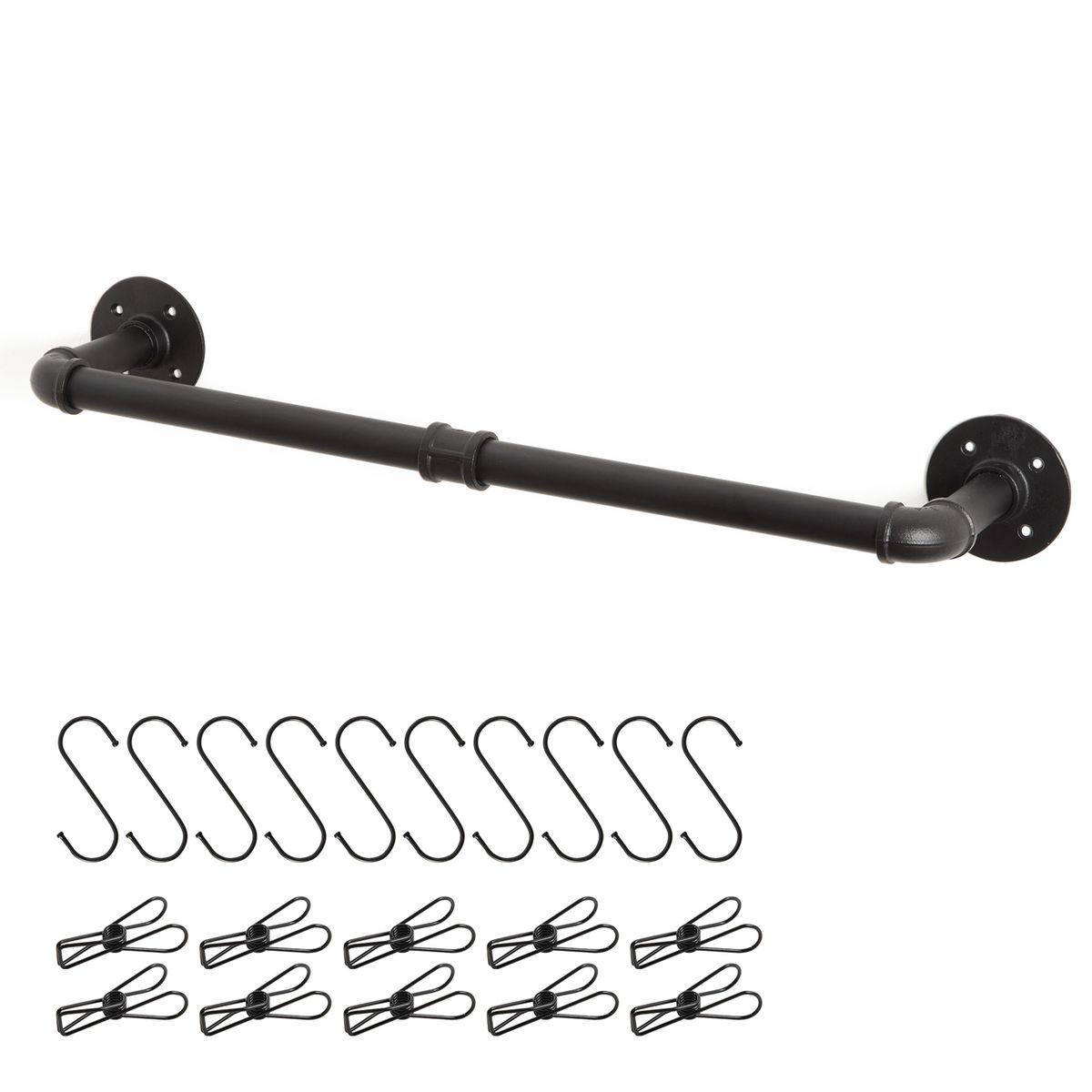 Wall Mounted Clothes Rail 60cm Industrial Black Iron Garment Rack