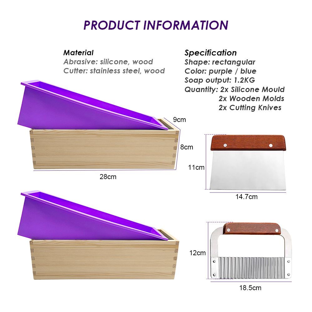 Silicone Soap Mould Set with Wooden Holders and Cutters - Purple