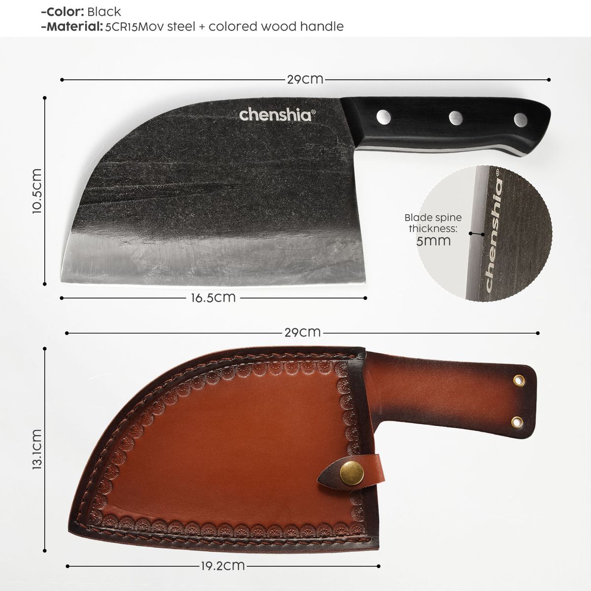 Hand-Forged Butcher Knife with Leather Sheath