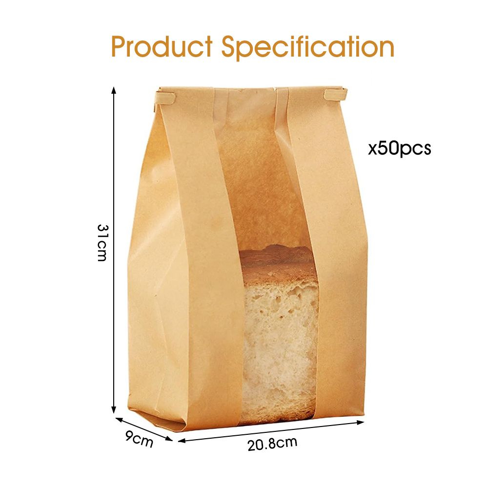 Kraft Bakery Bags with Window Food - 50Pcs