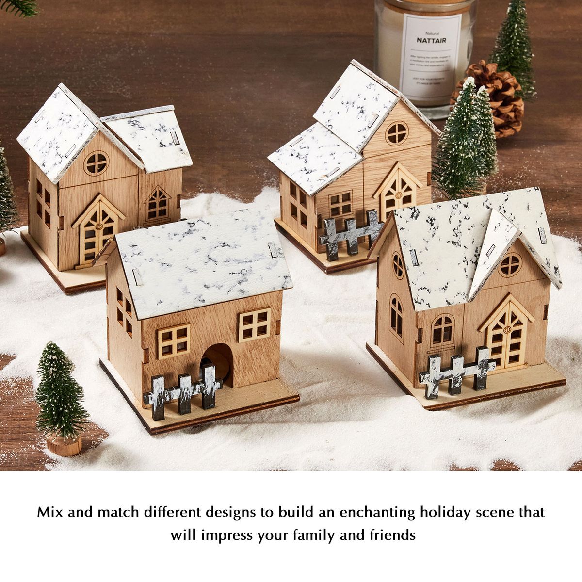 LED Wooden Christmas Display Houses Village Set
