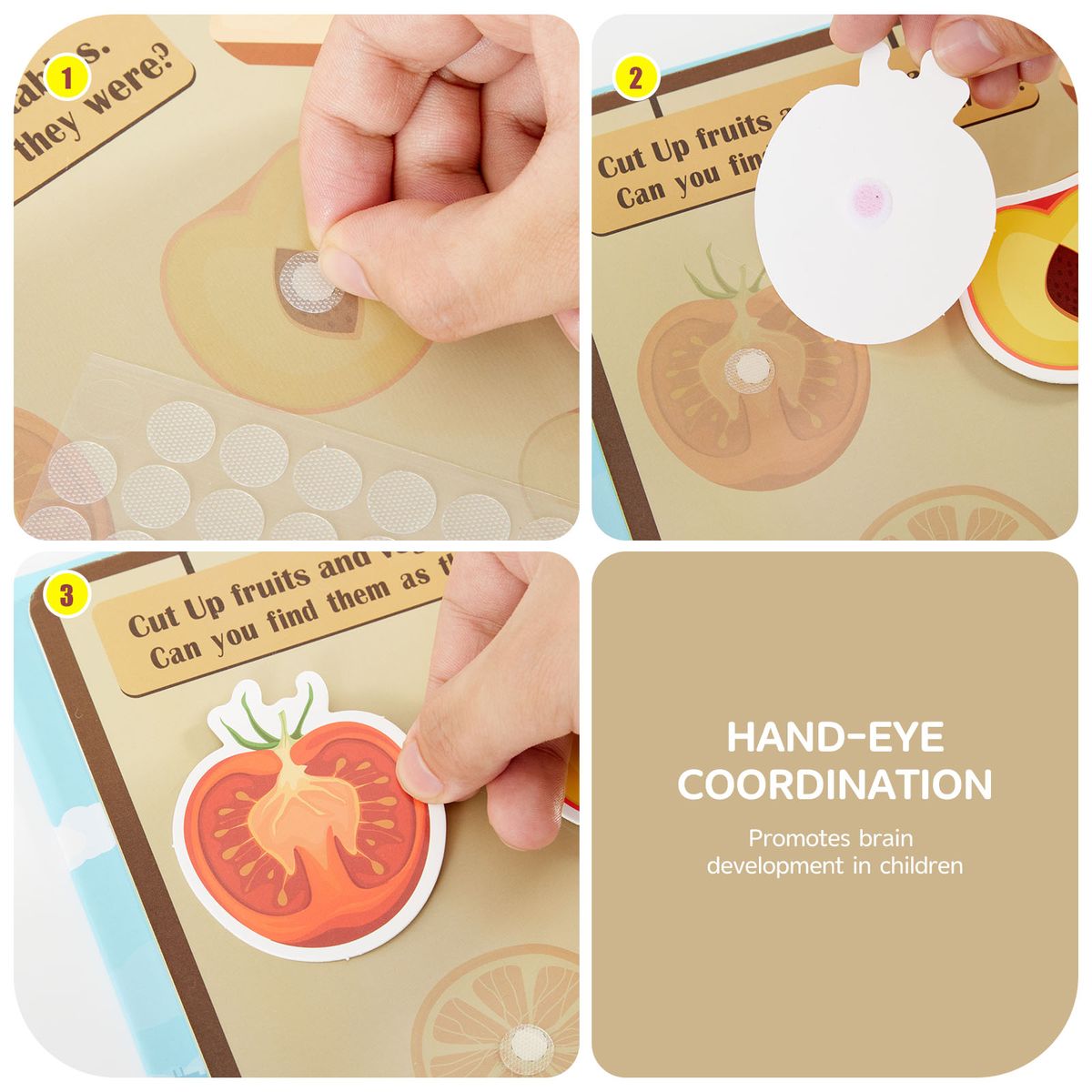Kids Montessori Picture & Puzzle Sticker Quiet Book - Fruit & Veg