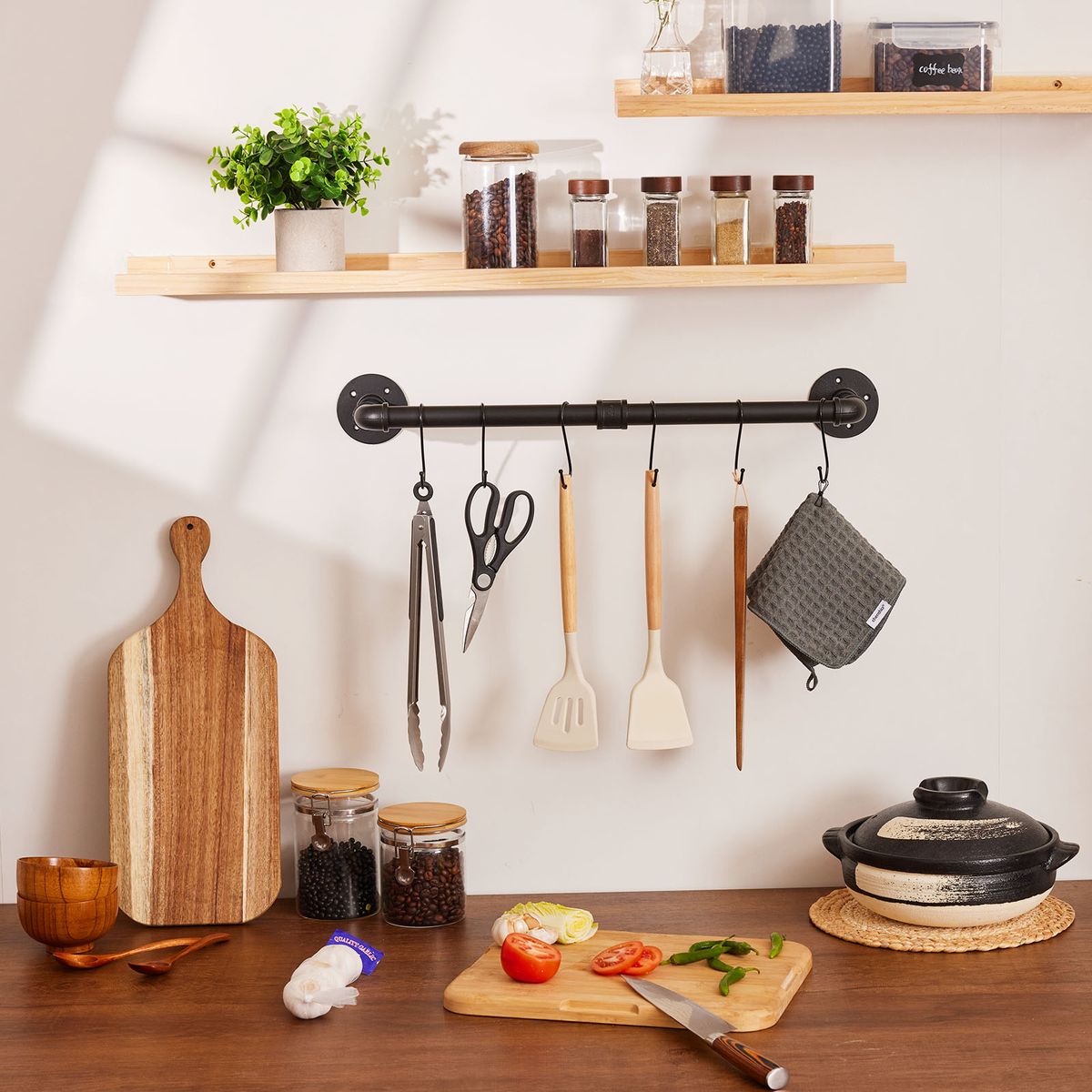Wall Mounted Clothes Rail 60cm Industrial Black Iron Garment Rack