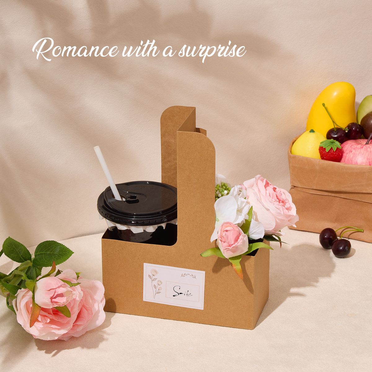 Kraft Paper Cup Carrier with Handle - 25 Pack