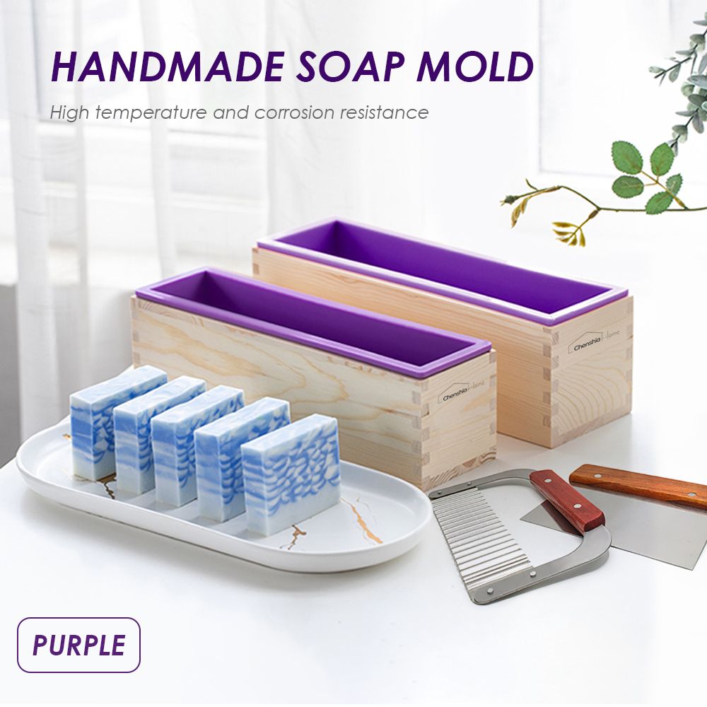 Silicone Soap Mould Set with Wooden Holders and Cutters - Purple