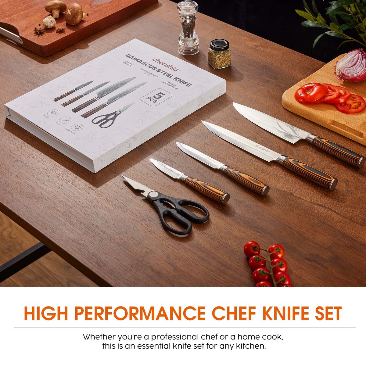 Silver Damascus Knife Set - 5 Piece