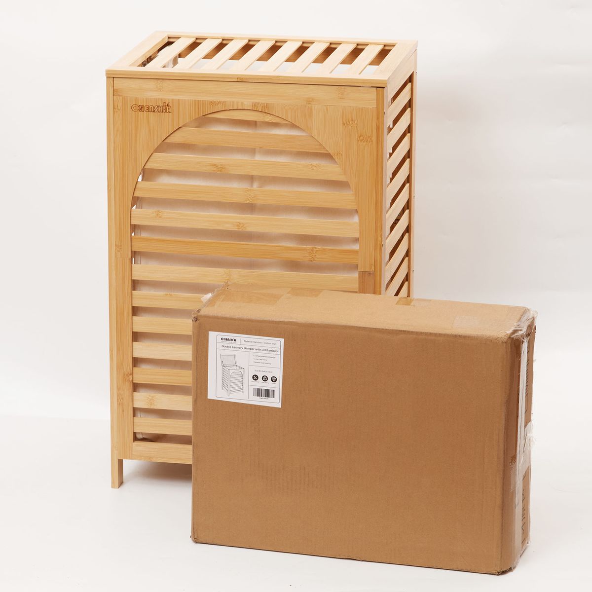 Chenshia Bamboo Laundry Basket with Lid with Removable Washing Bags