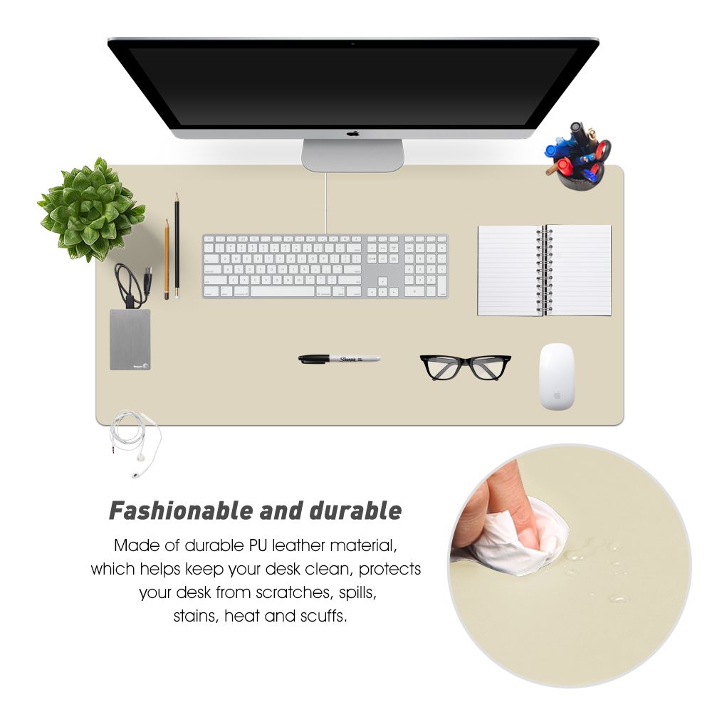 Leather Desk Pad Large Portable Desk Mat - White