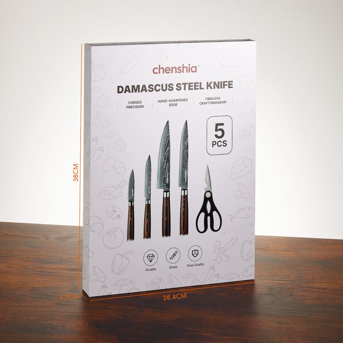Silver Damascus Knife Set - 5 Piece