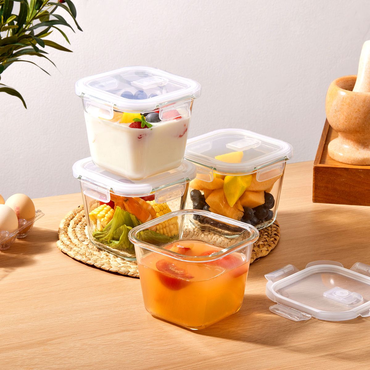 Chenshia 4Pc Glass Meal Prep Container Set - 1L