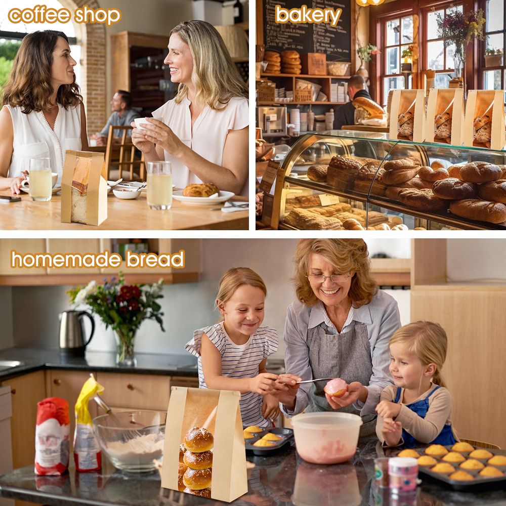 Kraft Bakery Bags with Window Food - 50Pcs