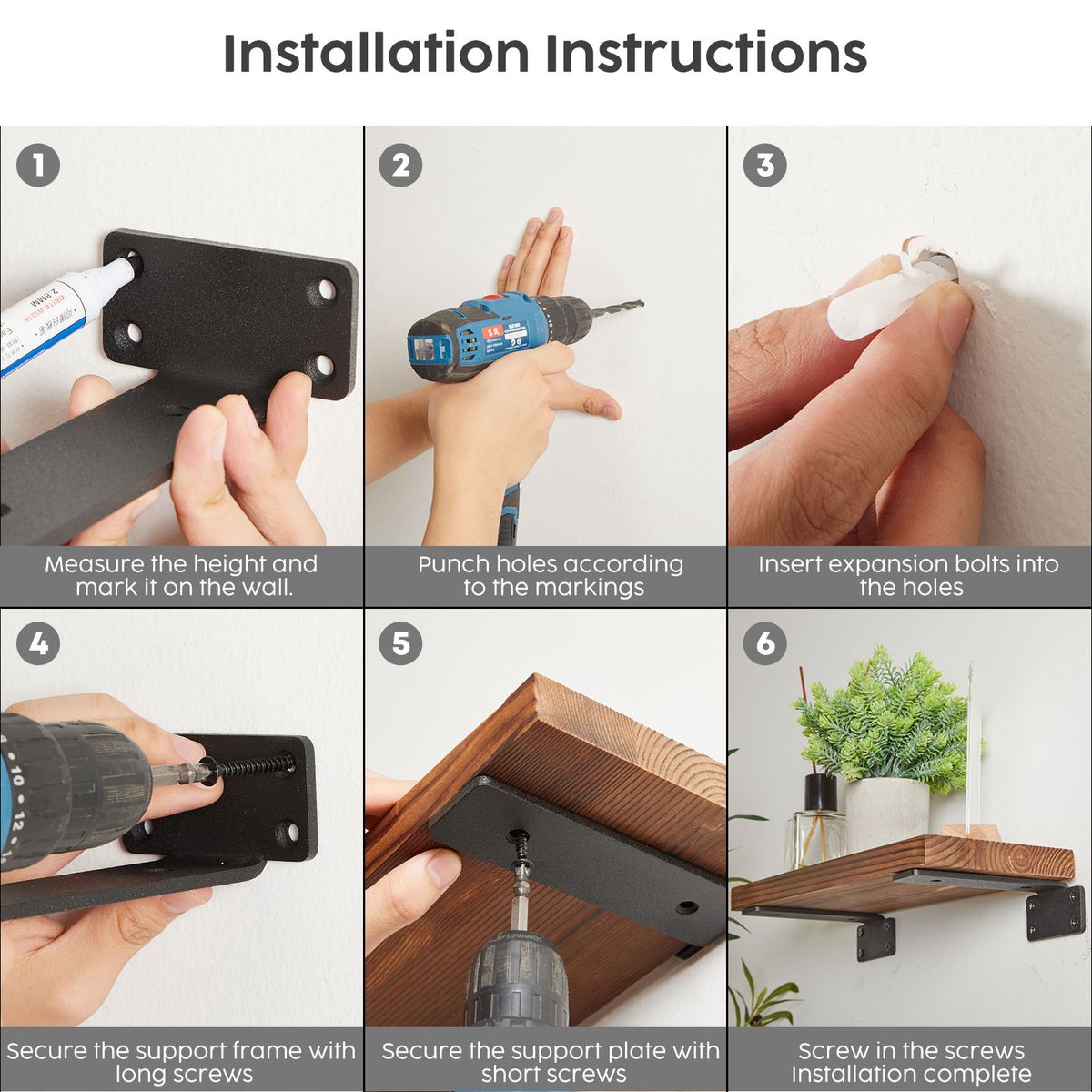 Heavy Duty Floating Shelf Brackets Metal Wall Mount Pack - 6 Pack