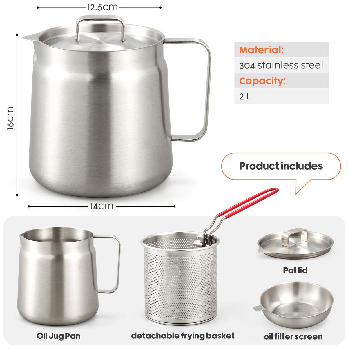 2L Stainless Steel Deep Fryer Pot