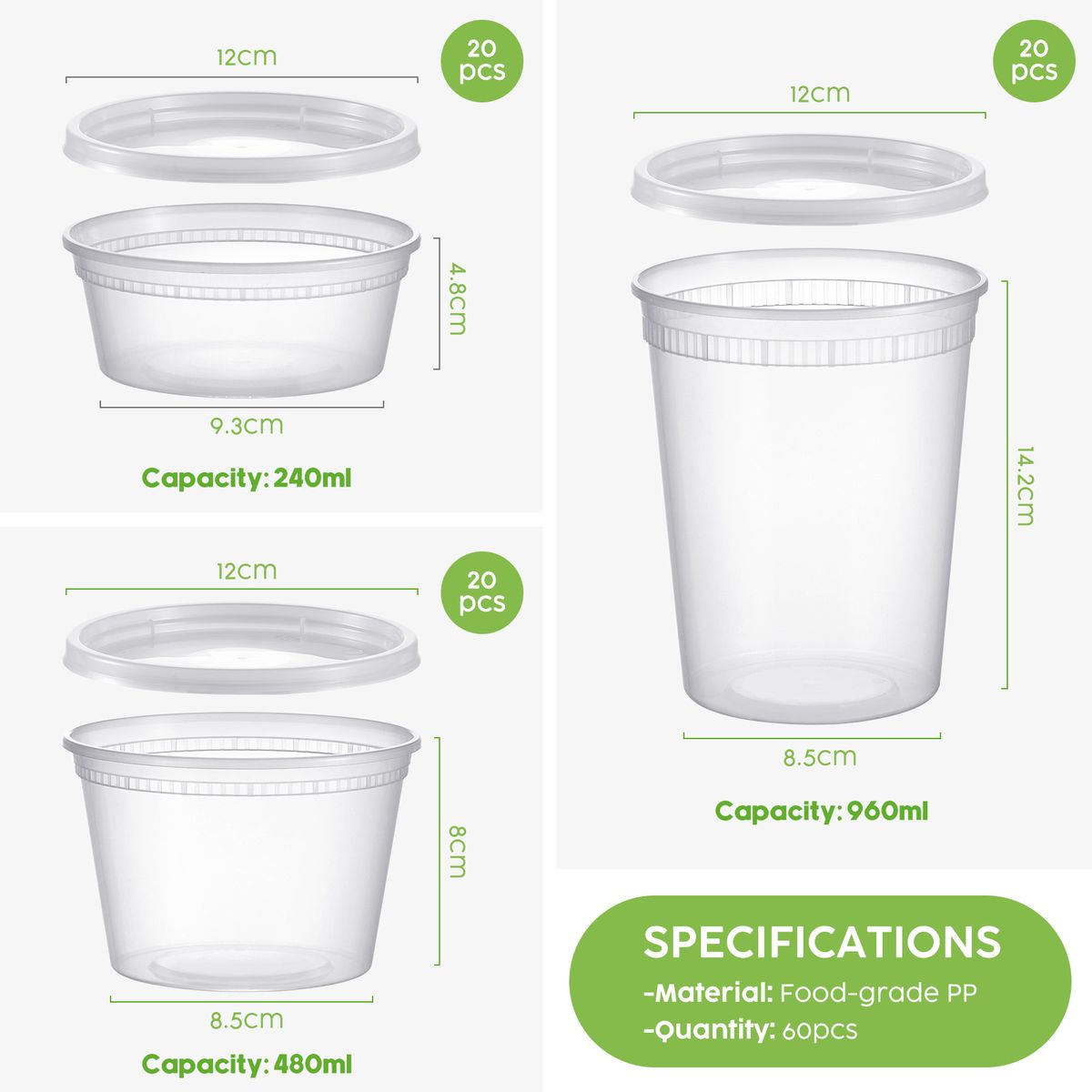 60 Pack Leak-Proof Deli Airtight Food Storage Containers BPA Free
