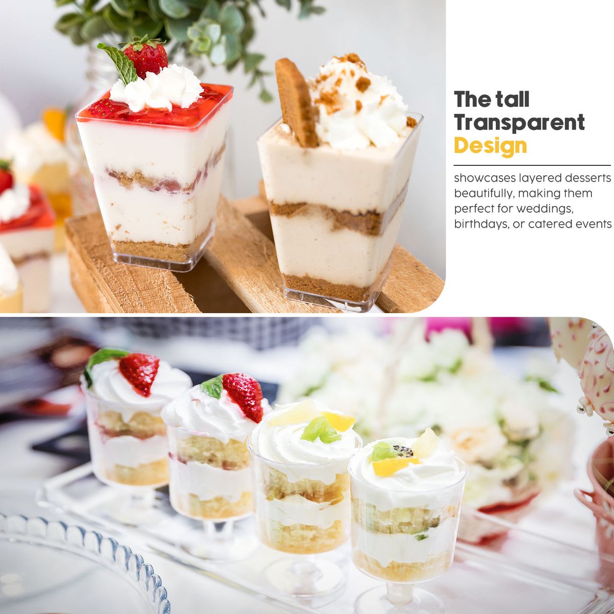 100-Piece Dessert Cup Set with Spoons Cake Pudding High Footed Cup