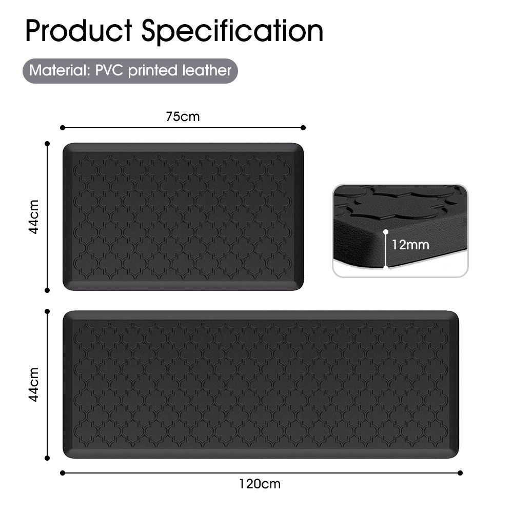 Waterproof Cushioned Kitchen Mat Floor Rug Set - Black