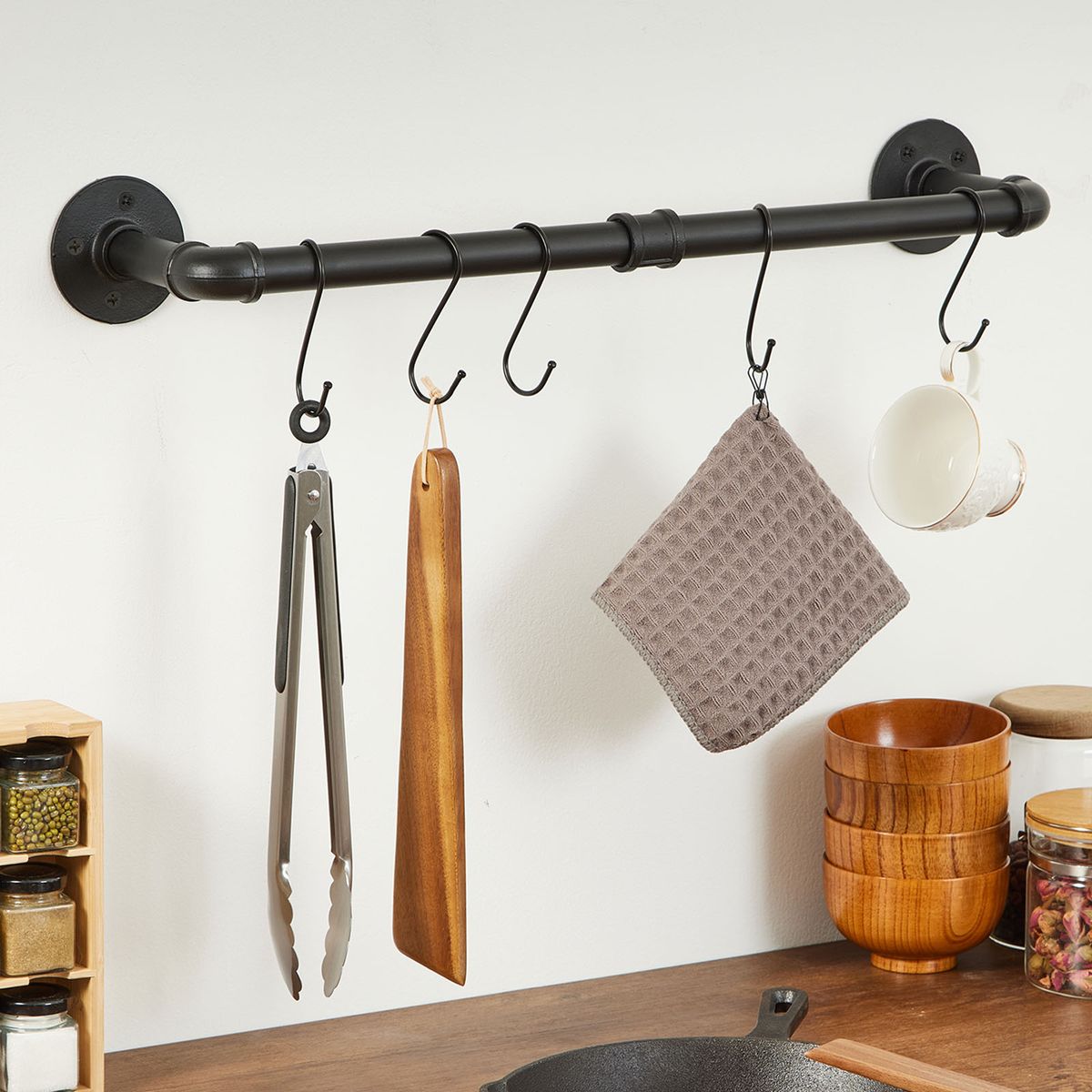 Wall Mounted Clothes Rail 60cm Industrial Black Iron Garment Rack