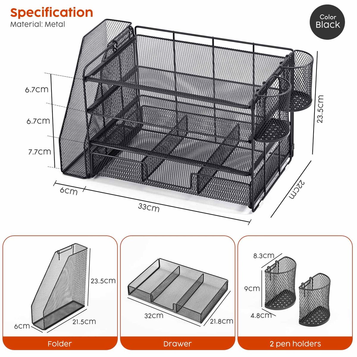 Chenshia 4-Tier Metal Desk Organiser Large Stationery & File Storage Rack