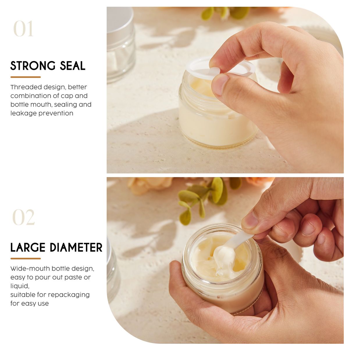 Chenshia 20Pc Glass Cosmetic Jars Leak Proof Travel Containers Spatula&Lids - Transparent
