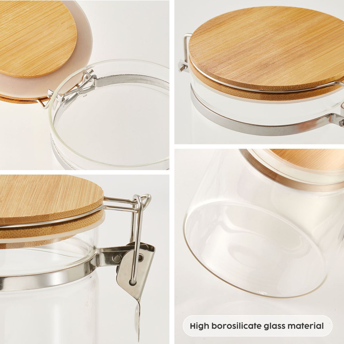 Glass Storage Jars Set of 3 Airtight Kitchen Canisters