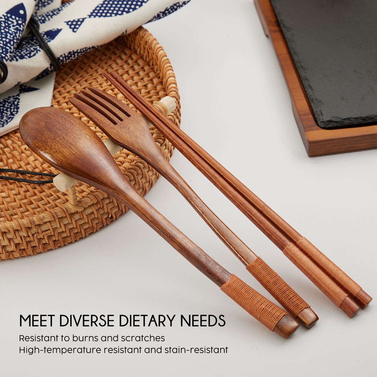 16Pc Ramen Noodle Cutlery Set - Brown