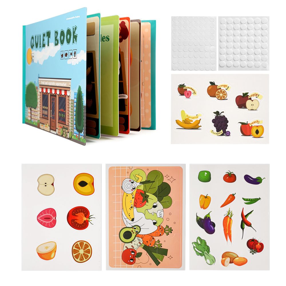 Kids Montessori Picture & Puzzle Sticker Quiet Book - Fruit & Veg