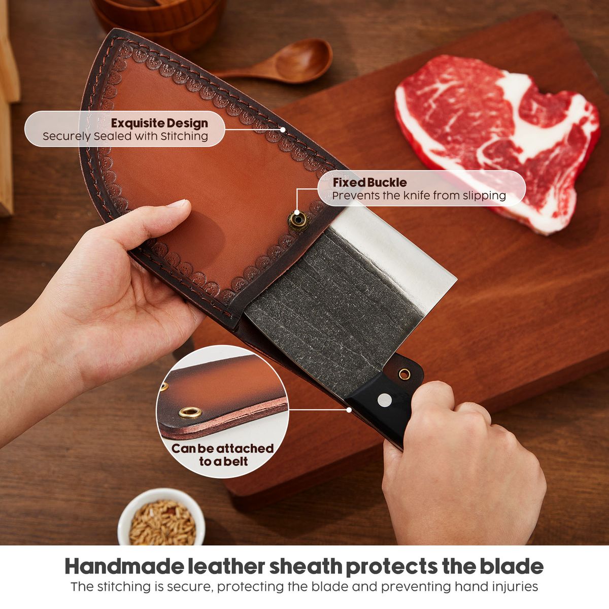 Hand-Forged Butcher Knife with Leather Sheath