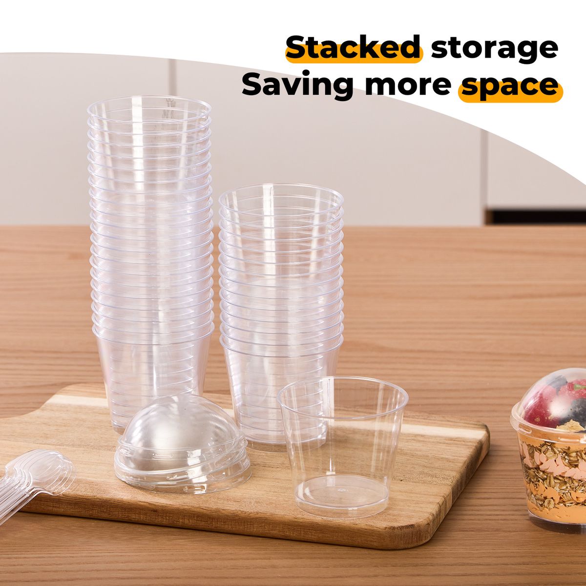 170ML Round Cup with Lid + Spoon - 50pcs