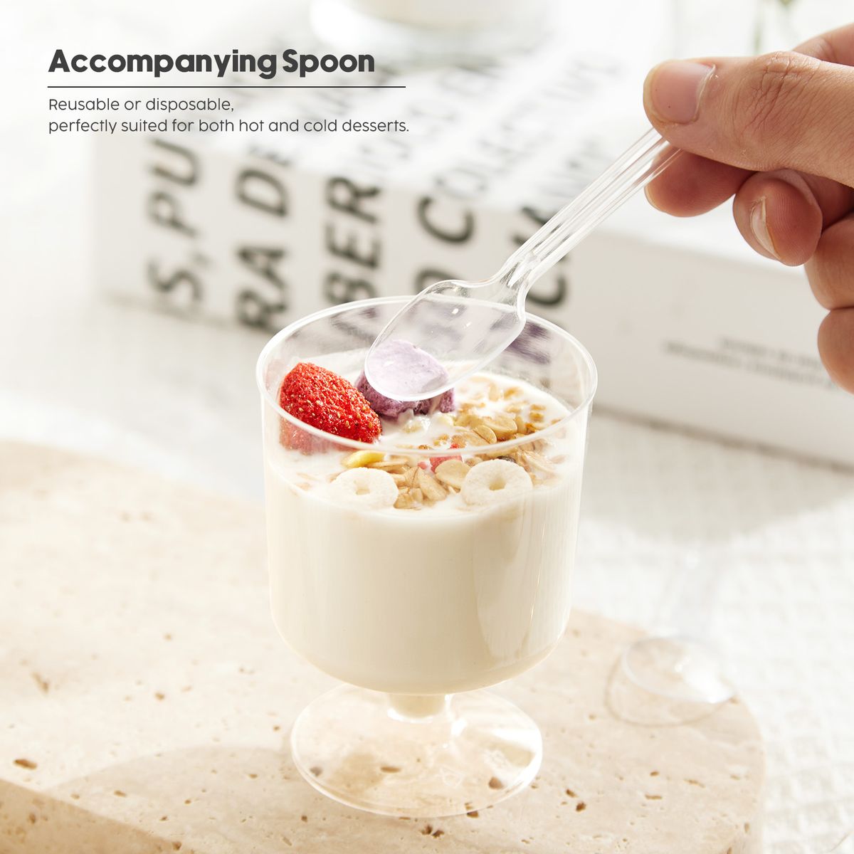 100-Piece Dessert Cup Set with Spoons Cake Pudding High Footed Cup