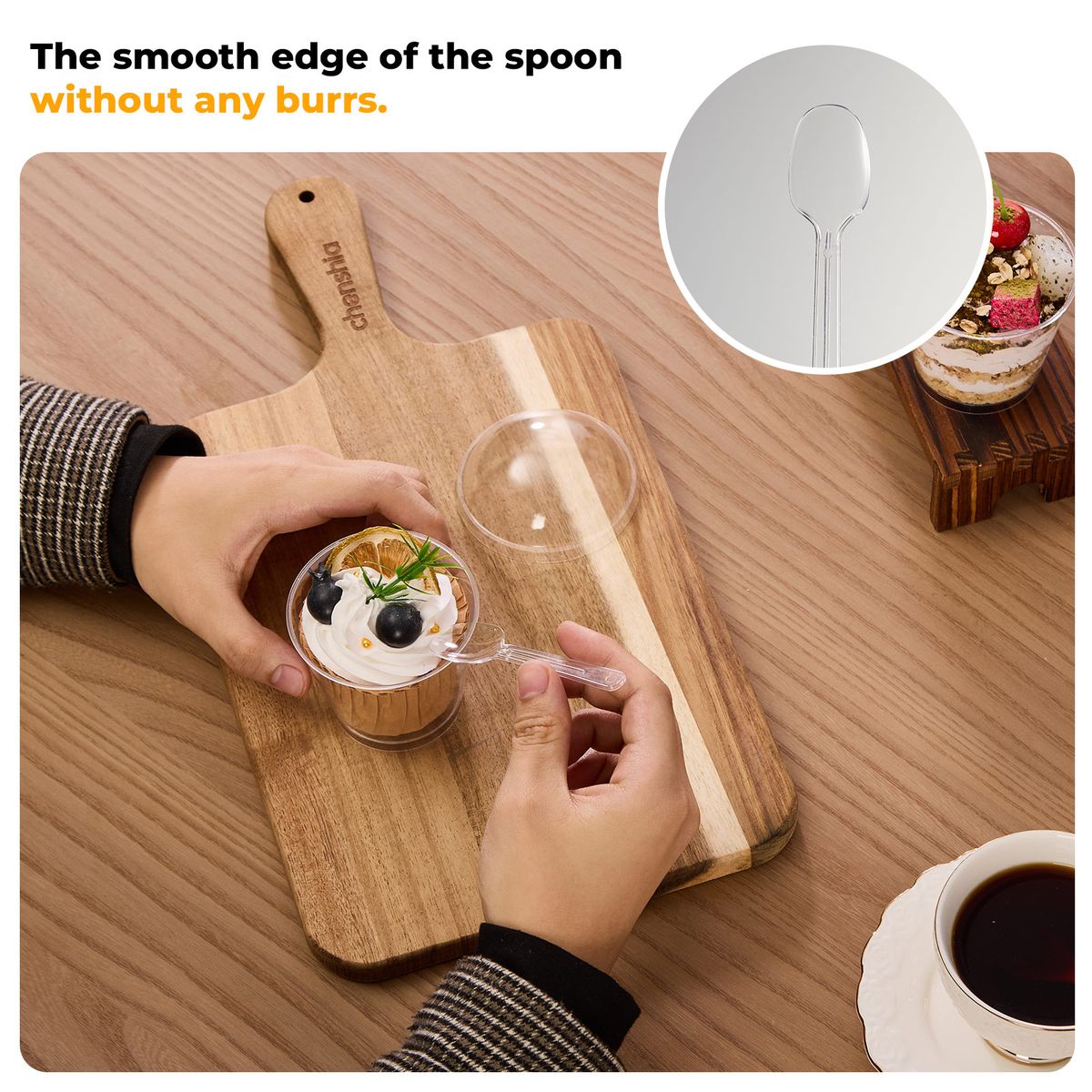 170ML Round Cup with Lid + Spoon - 50pcs