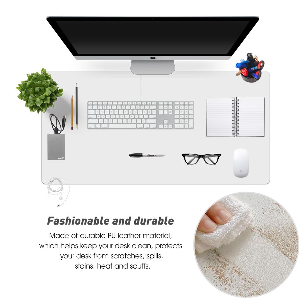 Leather Desk Pad Large Portable Desk Mat - White