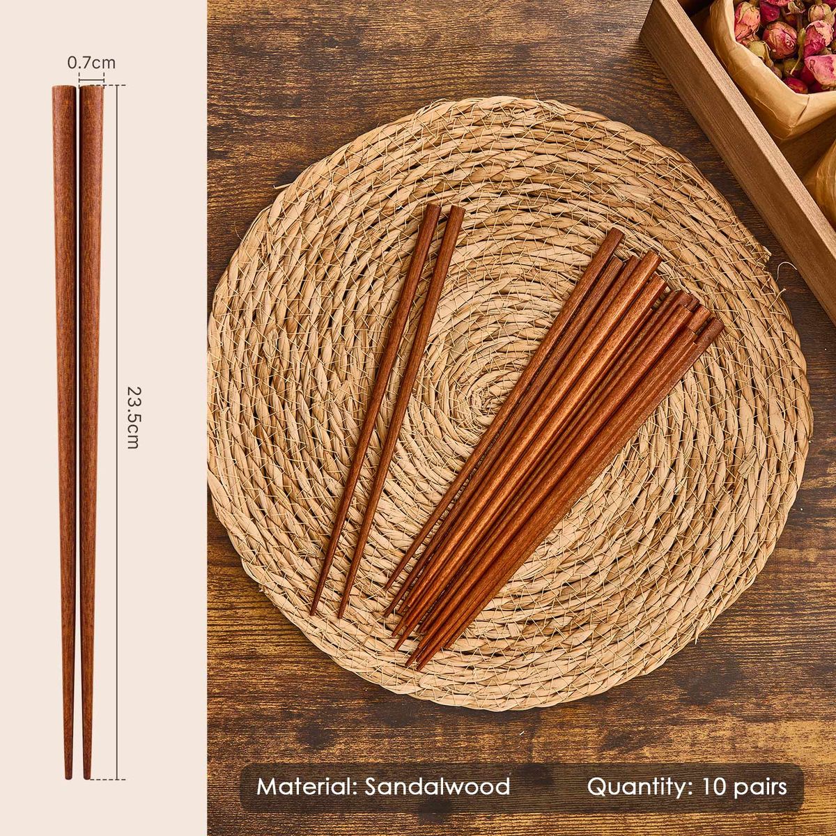 Sandalwood Reusable Noodle Chopsticks - 10 Pack