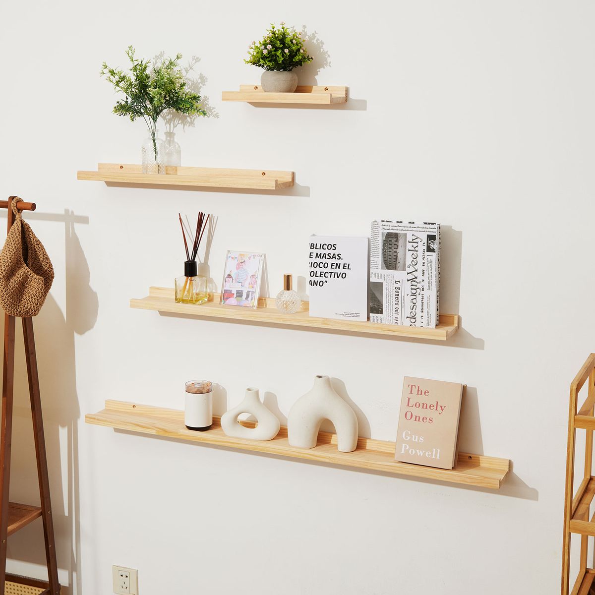 Solid Wood Floating Shelves - 4 Piece Set