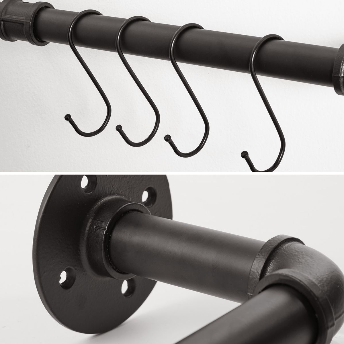 Wall Mounted Clothes Rail 60cm Industrial Black Iron Garment Rack