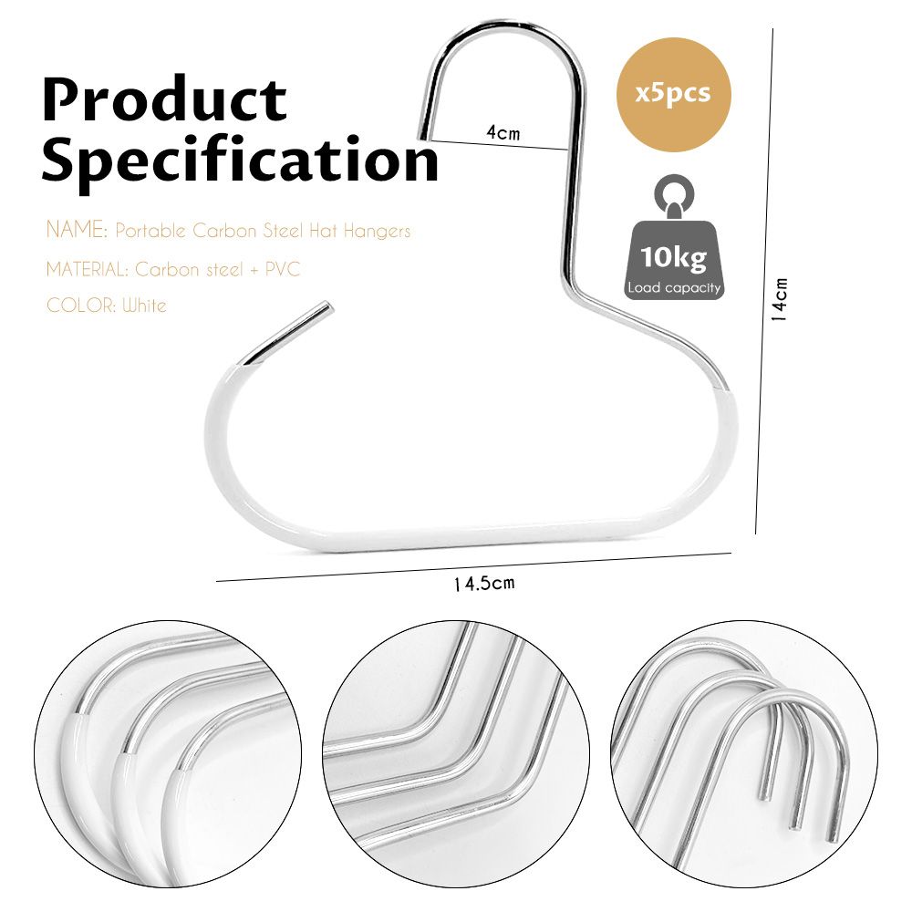 Stainless Steel Wall Hat Rack and Organiser Hooks Set - White