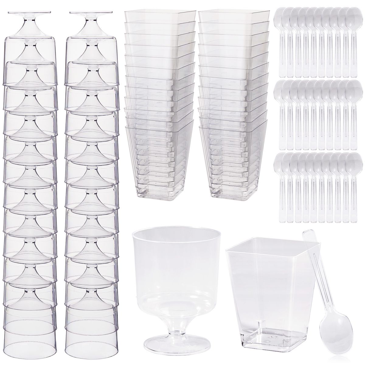 100-Piece Dessert Cup Set with Spoons Cake Pudding High Footed Cup