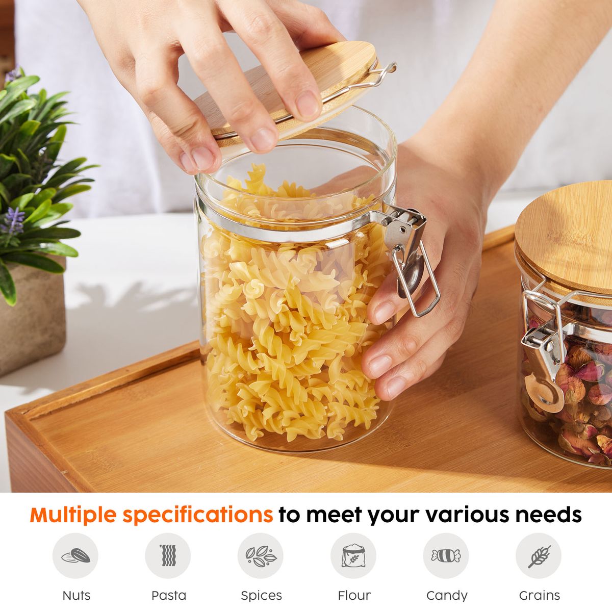 Glass Storage Jars Set of 3 Airtight Kitchen Canisters