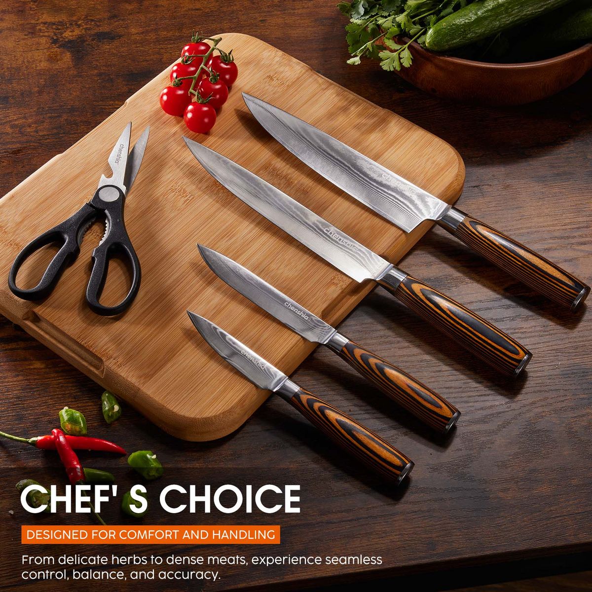 Silver Damascus Knife Set - 5 Piece