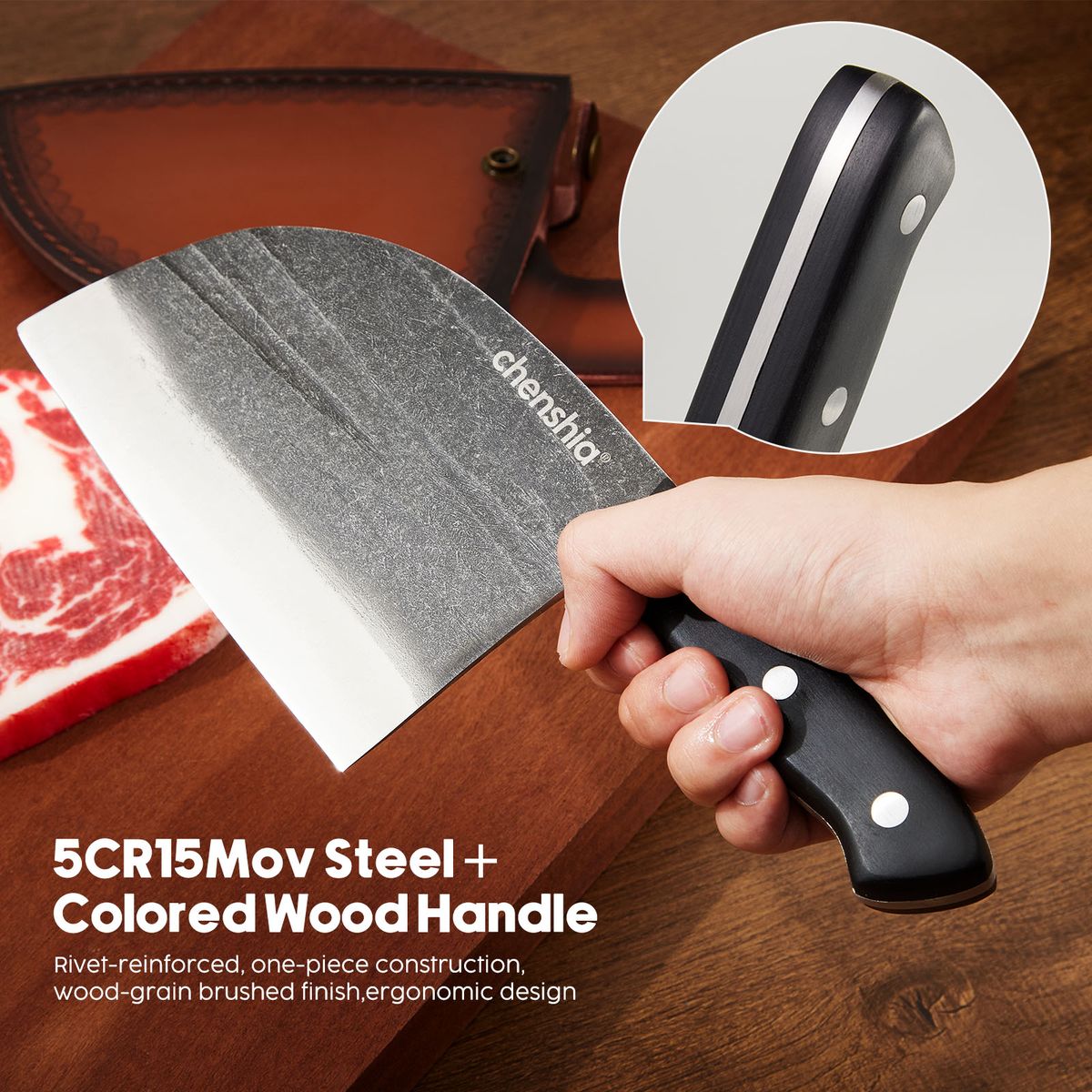 Hand-Forged Butcher Knife with Leather Sheath