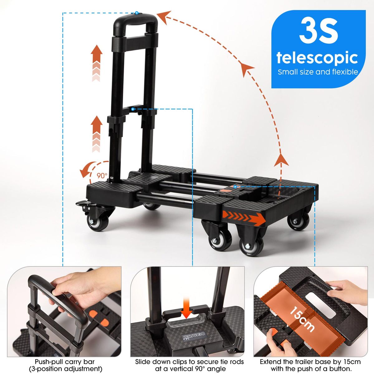 Chenshia 200KG Folding Trolley 6-Wheel Heavy Duty Dolly & Adjustable Ropes