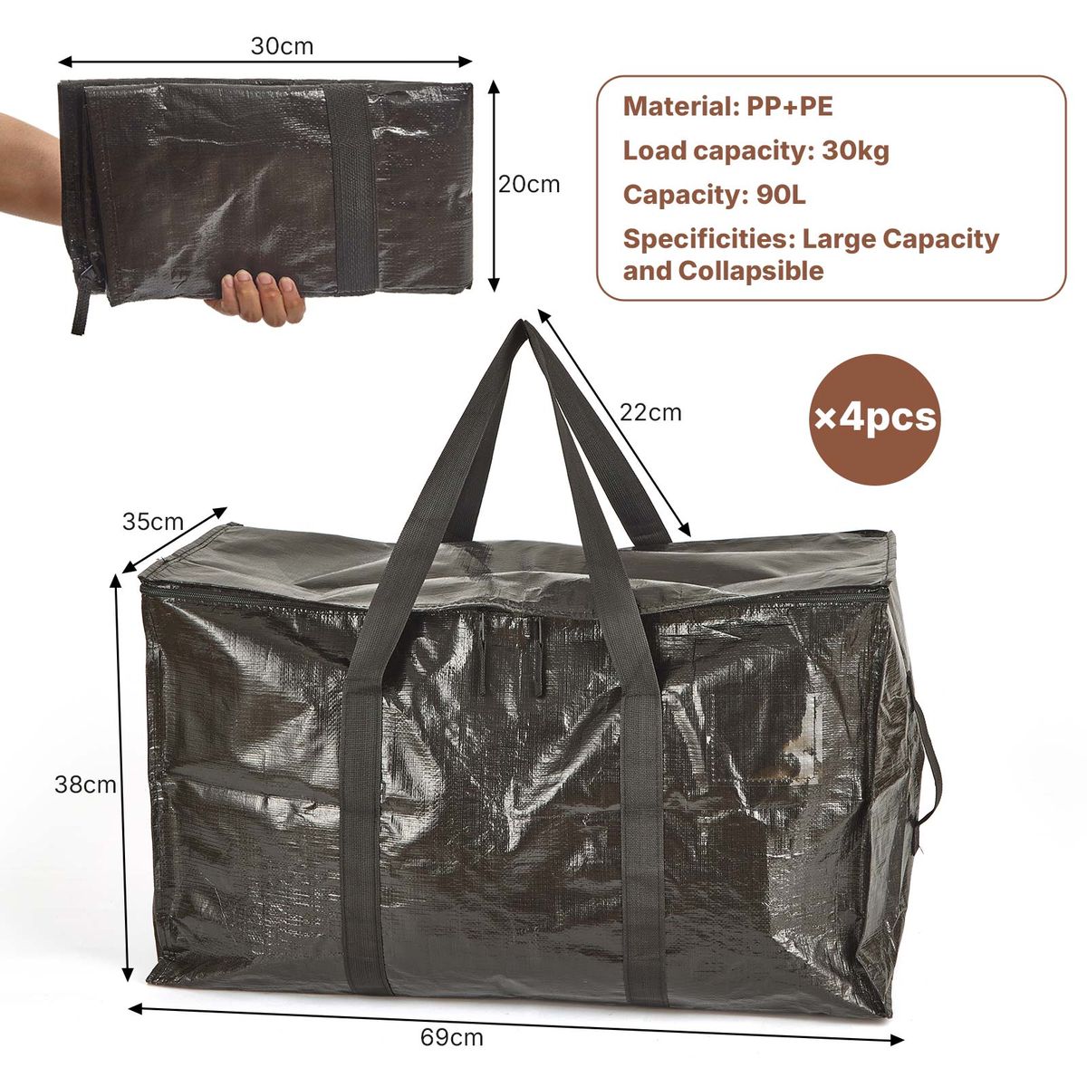 Heavy Duty Moving Bags Waterproof Clothes Storage Bag - 4 Pack