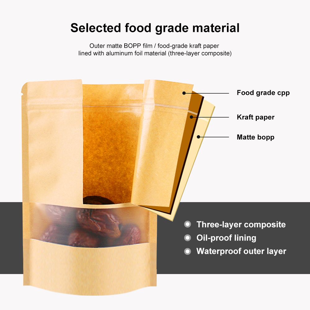 Kraft Paper Stand-Up Pouches with Window - 50 Pack